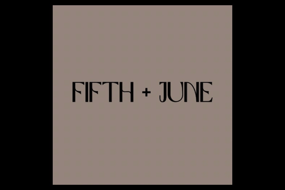 The image displays the words Fifth and June in a bold, modern black font centered on a plain, muted brown background.