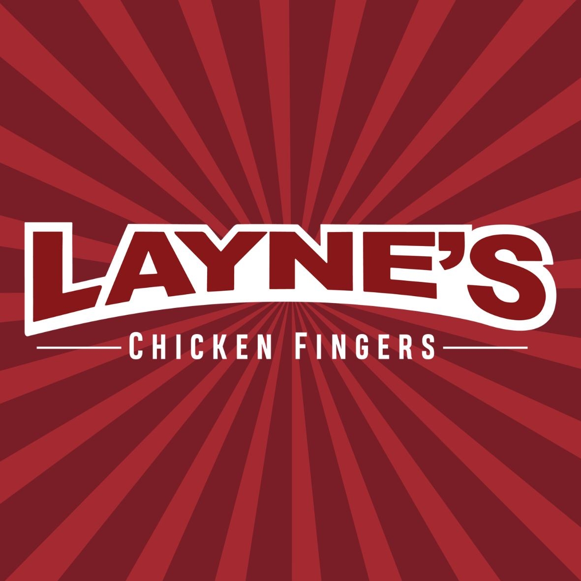 Layne's Chicken Fingers logo on a red sunburst background