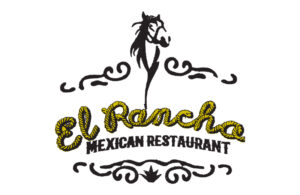 Logo for El Rancho Mexican Restaurant in Burnet, featuring a stylized horse above the name. "El Rancho" is written in a yellow rope-like font with decorative swirls, and "Mexican Restaurant" appears in bold text below.