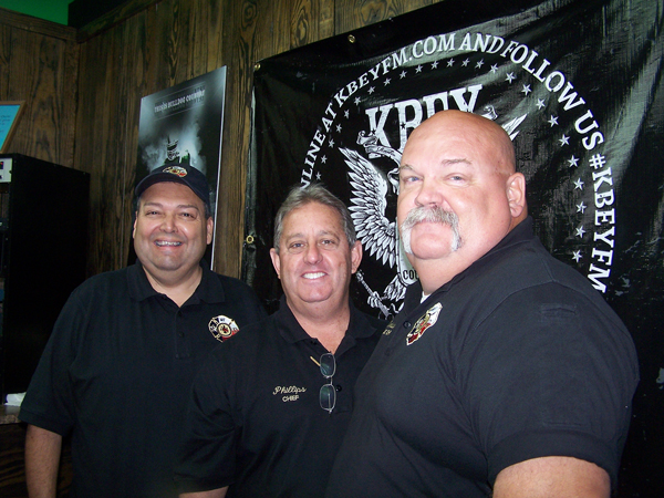 KBEY 103.9 FM Radio Picayune guests Marble Falls volunteer firefighter Manny Trinidad (left), Chief Michael Phillips and firefighter George Tennision.