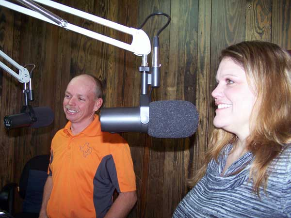 David Jamar of the 'JBar Weekend Restroom Report' and Amber Middlebrook of the Hill Country Science Mill at KBEY 103.9 FM Radio PIcayune.