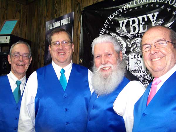 KBEY 103.9 FM guests Hill Country Blenders Jim McCutchen (left), Mark Bray, Chuck Myers, and Steve Taylor.