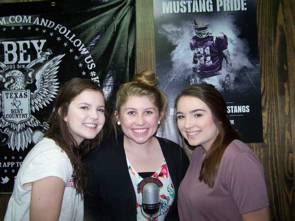 KBEY 103.9 FM Radio Picayune guests Marble Falls High School cheerleaders Madison Fields, Anna Herrington, and Jade Seelig.
