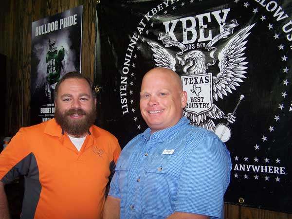 Jason Jamar (left) and Damon Beierle talk about the Burnet Summer Concert Series during the 'JBar Weekend Restroom Report' on KBEY 103.9 FM Radio Picayune.