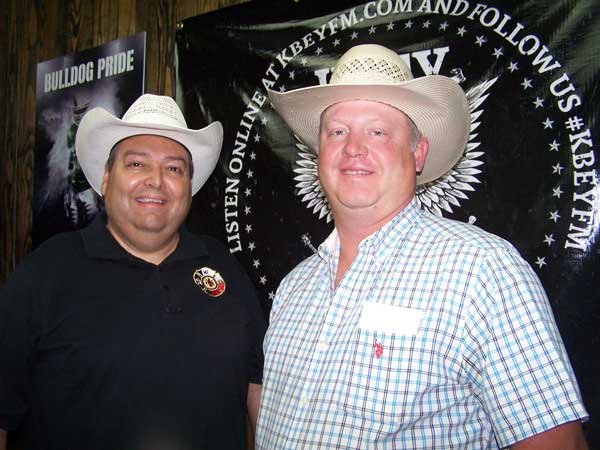 KBEY 103.9 FM guests Manny Trinidad of the Marble Falls Volunteer Fire Department (left) and Wes McManus of Diamond Cross Rodeo.