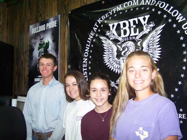 KBEY 103.9 FM guests Burnet County 4-H officers Luke Hayden (left), Madeline Holder, Brooke Miller, and Emily Moomaw.