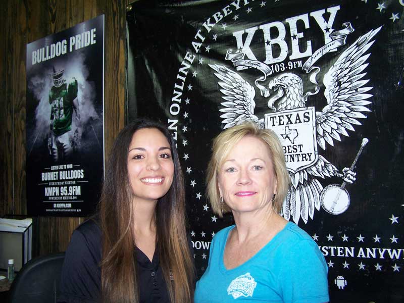 KBEY 103.9 FM guests Elizabeth Maynard (left) and Patti Zinsmeyer of the Marble Falls/Lake LBJ Chamber of Commerce talk about LakeFest 2017.