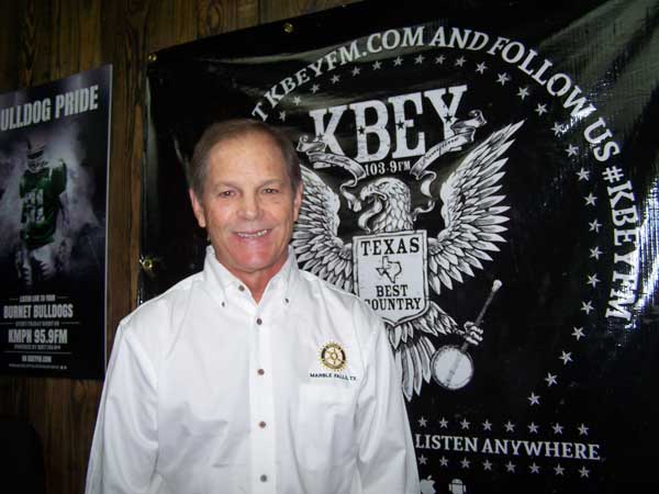 KBEY 103.9 FM guest Steve Hurst of the Rotary Club of Marble Falls.