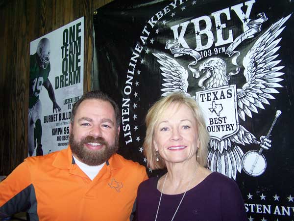 Jason Jamar with guest Patti Zinsmeyer of the Marble Falls/Lake LBJ Chamber of Commerce.