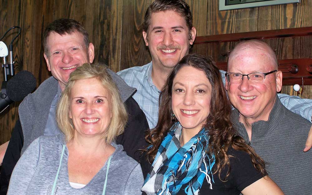 The Hill Country Community Theatre is presenting 'The 39 Steps.' Joining the KBEY 103.9 FM Radio Picayune 'Wake Up Call' were cast member Katherine Clay (front, left), director Laura Gisi, and cast members Graham Avery (back, left), Cody Petty, and Doug Hart.