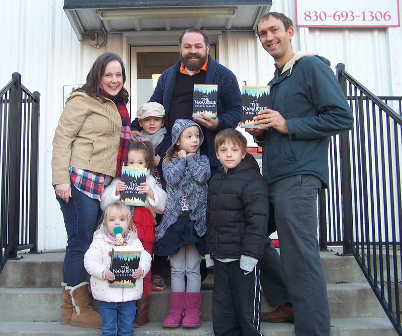 Jason Jamar (center), Alex Payson (right) of Numinous Coffee Roasters, Jason's wife, Julien Jamar, and the entire Jamar family.