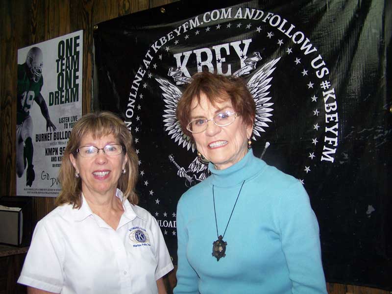 KBEY 103.9 FM Radio Picayune guests Kathy vanEeten (left) and Amy Childress of the Kiwanis Club of Marble Falls.