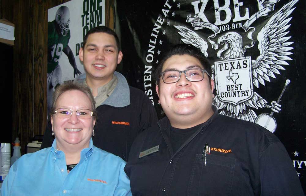 KBEY 103.9 FM Radio Picayune guests Shawn (left), Vivian (center) and Vino of Whataburger in Burnet and Marble Falls.