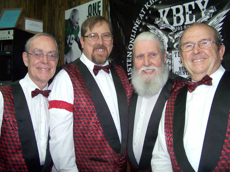 KBEY 103.9 FM Radio Picayune guests Jim McCutchan (left), Mark Bray, Chuck Myers (aka Santa), and Steve Taylor of the Hill Country Blenders.