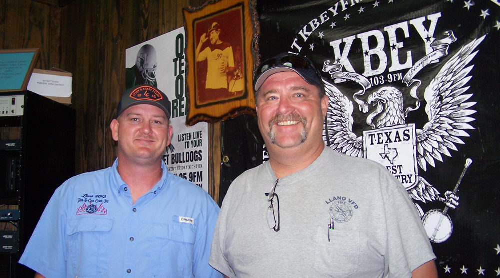 KBEY 103.9 FM Radio Picayune guests Joey Gunnels (left) and Kevin Steward of the Llano Volunteer Fire Department.