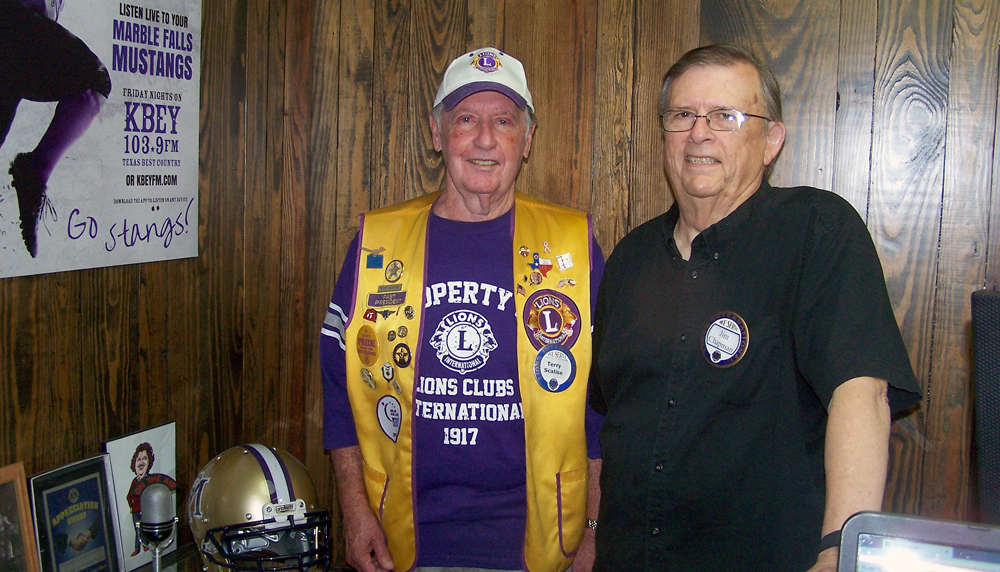 KBEY 103.9 FM guests Terry Scalise and Jim Chapman of the Kingsland Lions Club.