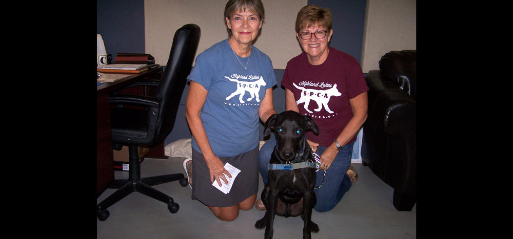 KBEY 103.9 FM guests Michaela Black and Jeannette Murphy of the Highland Lakes SPCA and good boy Logan.