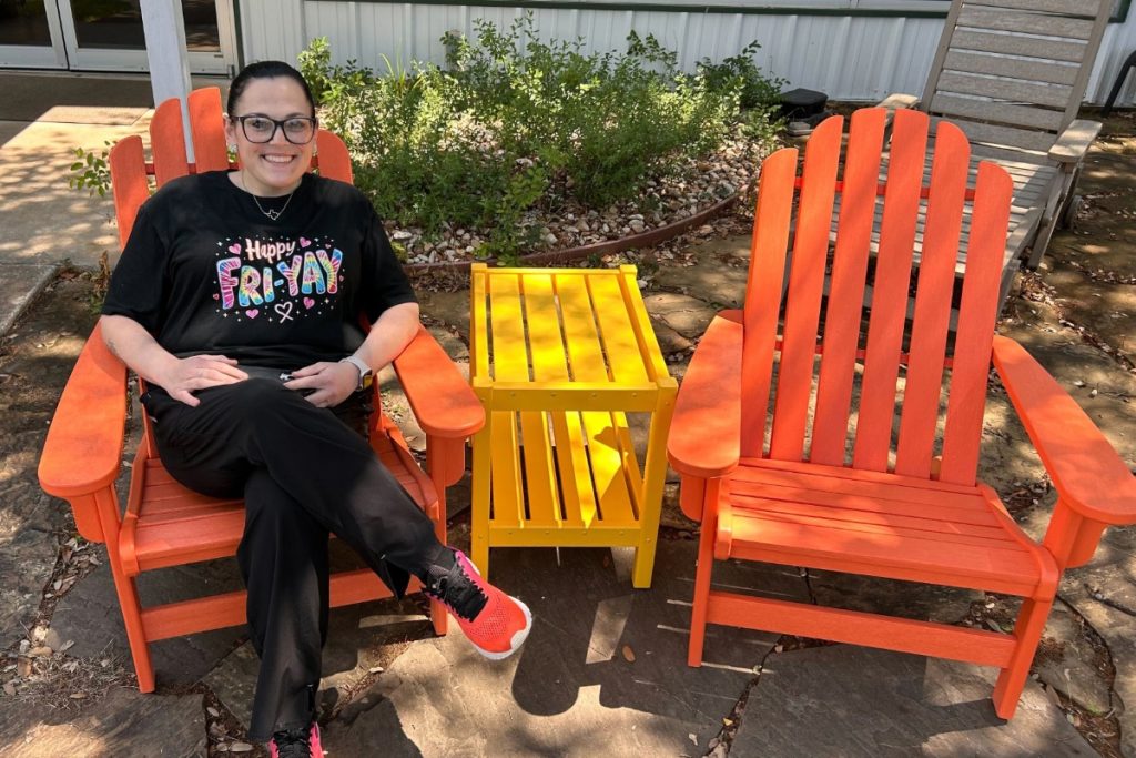 Lady sitting in patio chair