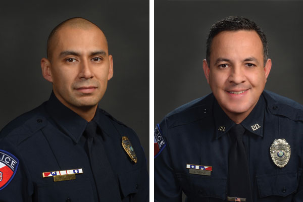 Marble Falls Police Sgt. Robert Talamantes and Officer Aaron Garcia are credited with saving a man’s life Dec. 7 at the Burnet County Courthouse.