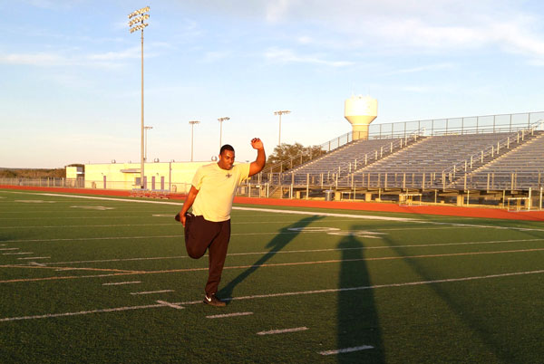 Former Marble Falls High School football player and current New Orleans Saint Cyril Lemon has been working on the Marble Falls campus to get stronger after a season-ending injury last year. Staff photo by Jennifer Fierro