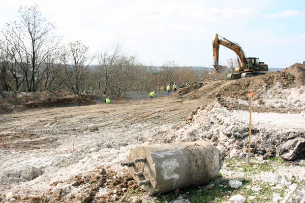 Crews carve out a roadway March 2 and add additional road base for a new section of Avenue N a block east of the current roadway in Marble Falls.