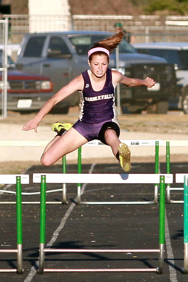 Marble Falls High School senior Natalie Schulz says being a great hurdler is much more than being fast. She is one of the favorites to medal at the District 25-5A Track and Field Meet. Photo by Diana Cox