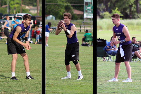 FROM LEFT: Marble Falls High School rising sophomore quarterback Andrew Stripling. Marble Falls High School rising senior quarterback Cade Cool. Marble Falls High School rising junior quarterback Zach Rangel. Staff photos by Jennifer Fierro