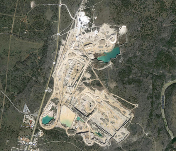 An aerial view of APAC Texas LLC on U.S. 281 between Marble Falls and Burnet shows the footprint of the quarry, which is asking to expand its operations by 56 percent. Courtesy graphic