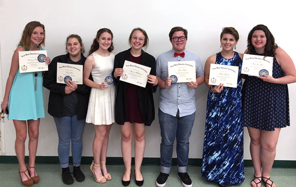 Several Burnet High School band members scored state honors for their musicianship as well as their academics. The Texas Music Educators Association recognized the students as Texas Music Scholars. The students are Courtney Simpson (left), Jessy Ware, Alexandra Hahn, Autumn McClinton, Jax Noah, Megan Farrell, MegAnn Nail and Mariela Torres (not pictured). Courtesy photo