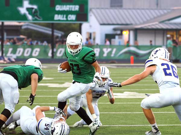Receiver Steven Gallardo and the Burnet Bulldogs host Austin Crockett on Sept. 15 for homecoming. Kickoff is 7:30 p.m. at Bulldog Field, 1000 The Green Mile in Burnet. Listen to the game on KMPN 95.9 FM powered by KBEY or at KBEYFM.com starting with pregame at 7 p.m. Photo by Photo by Glenn Morris/ftmog.com