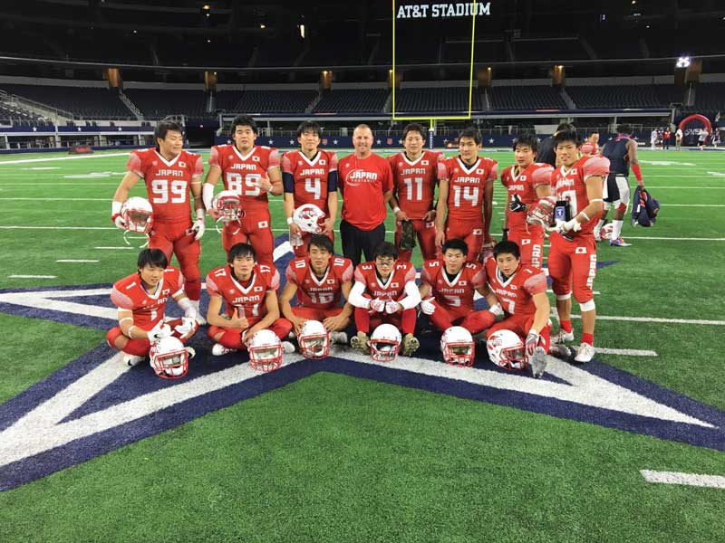 Marble Falls High School assistant football coach Matt Priem and his Team Japan offense. Courtesy photo
