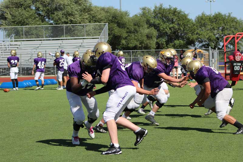 The biggest question mark for the Marble Falls High School football team is the starting lineup in the trenches. Coaches hope to get more answers during the spring game at 6 p.m. Tuesday, May 23, at Mustang Stadium. Staff photo by Jennifer Fierro