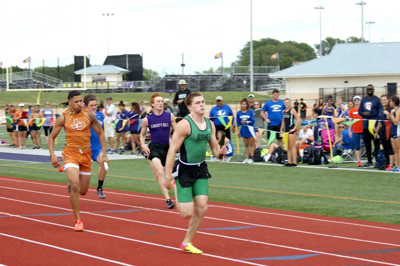 Burnet High School junior sprinter Sterling Galban’s natural speed helped him qualify for the Class 4A state track-and-field meet in the 100-meter dash. He’s shown here competing in the area meet at Liberty Hill. Photo by Martelle Luedecke