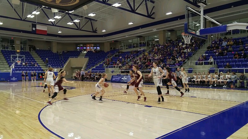 Marble Falls High School sophomore guard Kendall Ulbricht grabs the ball and begins a transition during the Lady Mustangs' 51-46 loss to Corpus Christi Flour Bluff on Feb. 23 in a Class 5A Region IV semifinal contest. Staff photo by Jennifer Fierro