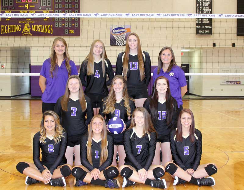Marble Falls High School head coach Jessica Withrow (back row, far right) is leaving the school for a new job at Brownwood. She's pictured here with the 2017 Lady Mustangs varsity team: Trinity Ware (front row, left), Kaylynn Nason, Aislin Magee, Brianna Little; Madison Cline (second row, left), Naomi Pegues, Macy Dyer; varsity assistant coach Allison Bendas (back row, left), Payton Powers, and Aubree Adams. Staff photo by Jennifer Fierro