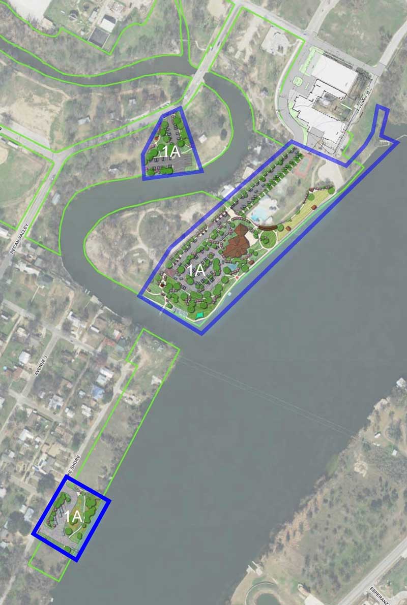 The areas of improvements in Johnson and Lakeside parks and Racer’s Landing on Lakeshore Drive, all in Marble Falls. Projected start of construction is in October with projected completion in June 2019. Courtesy drawing from the city of Marble Falls