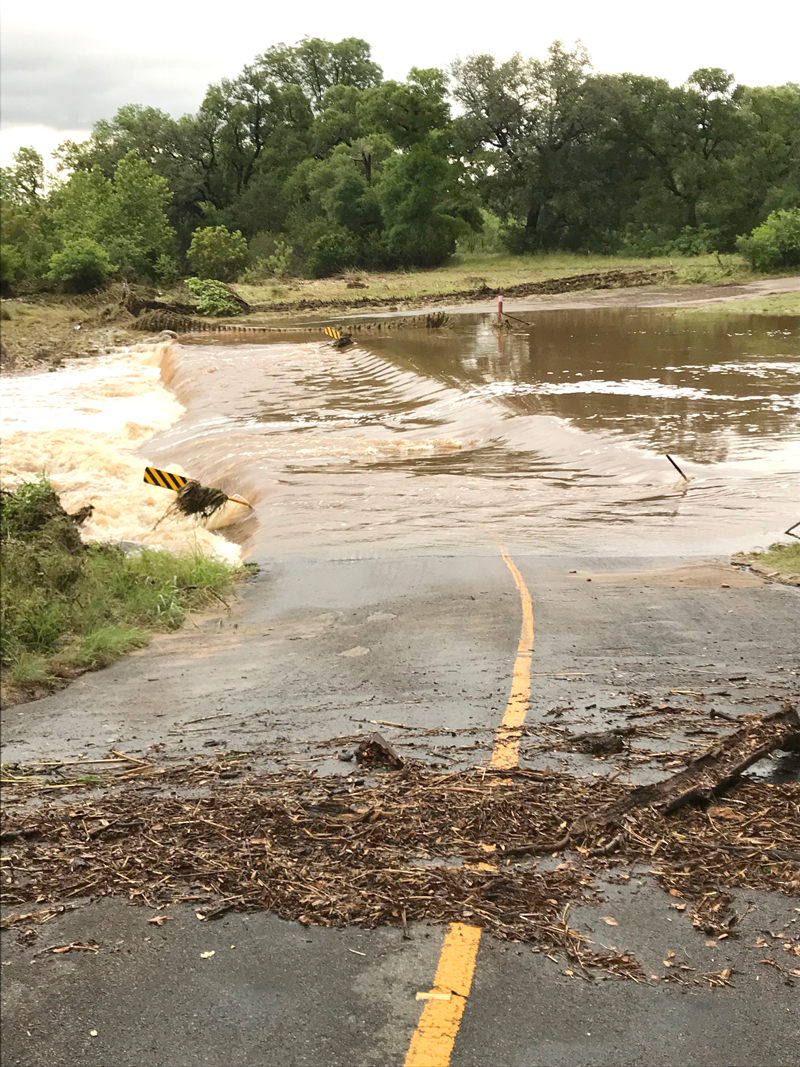A thunderstorm dumped as much as 6 inches of rain in the Spicewood area June 3-4, causing flooding and damage from debris and closing at least two roads, including CR 404 at Double Horn Creek. Courtesy photo