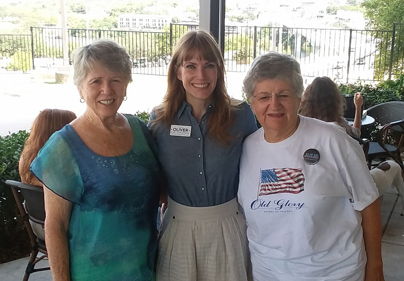 June Oliver (center), the Democratic nominee for Texas's 25th congressional district, is holding a town hall meeting at 3 p.m. Aug. 25 at Westside Park Community Hall, 1704 Second St. in Marble Falls. Burnet County Democratic Party Chair Marti Pogue (left) and Marble Falls resident Shirley Schmidt helped plan the town hall. The free event is open to the public. Courtesy photo