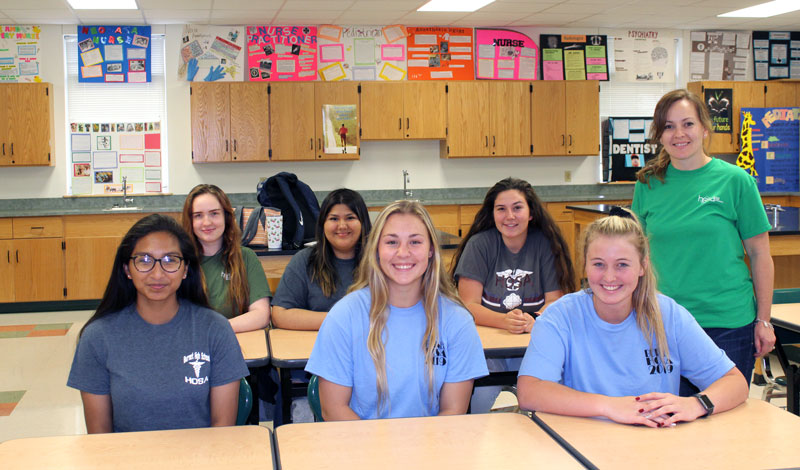 Burnet High School’s Health Occupations Students of America are organizing their final blood drive of the school year to help Thiago Paxtor, the 3-year-old son of a Burnet Consolidated Independent School District teacher. The blood drive is 9 a.m.-2:30 p.m. Monday, May 13, at Burnet High School, 1000 The Green Mile. HOSA students include Lucila Ortiz (front row, left), Mikayla Whitus, Samantha Robison; Lillian McLeod (back row, left), Stephanie Lemus, and Kathleen Fipps along with teacher Sharon Massey. Staff photo by Jennifer Fierro