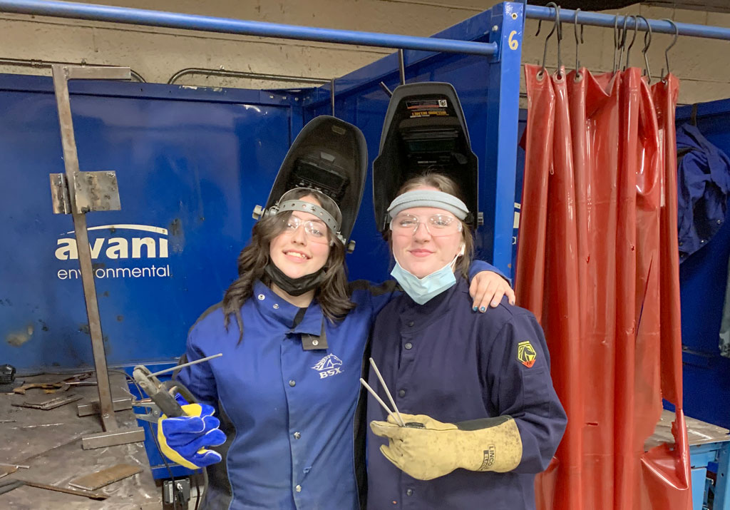 Marble Falls welding students Abby Jones and Emma Seely