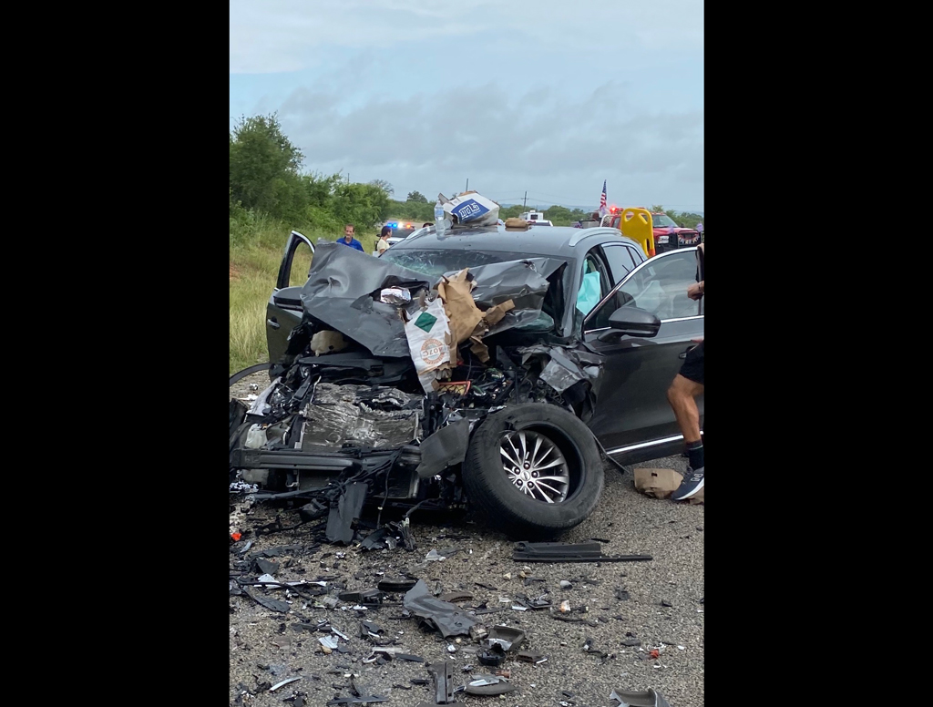 The remains of Sarah and Wayne Thelen’s car after a July 10 collision between Brady and Llano