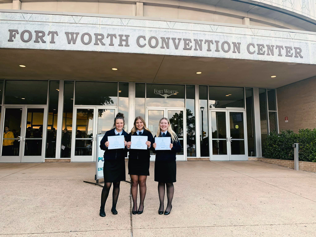 Burnet High School FFA members Karley Denton, Ainsley Goehring, and Jordon Erickson