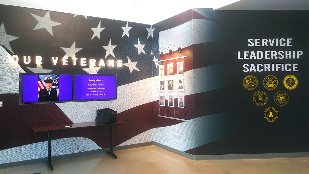 Marble Falls High School military wall