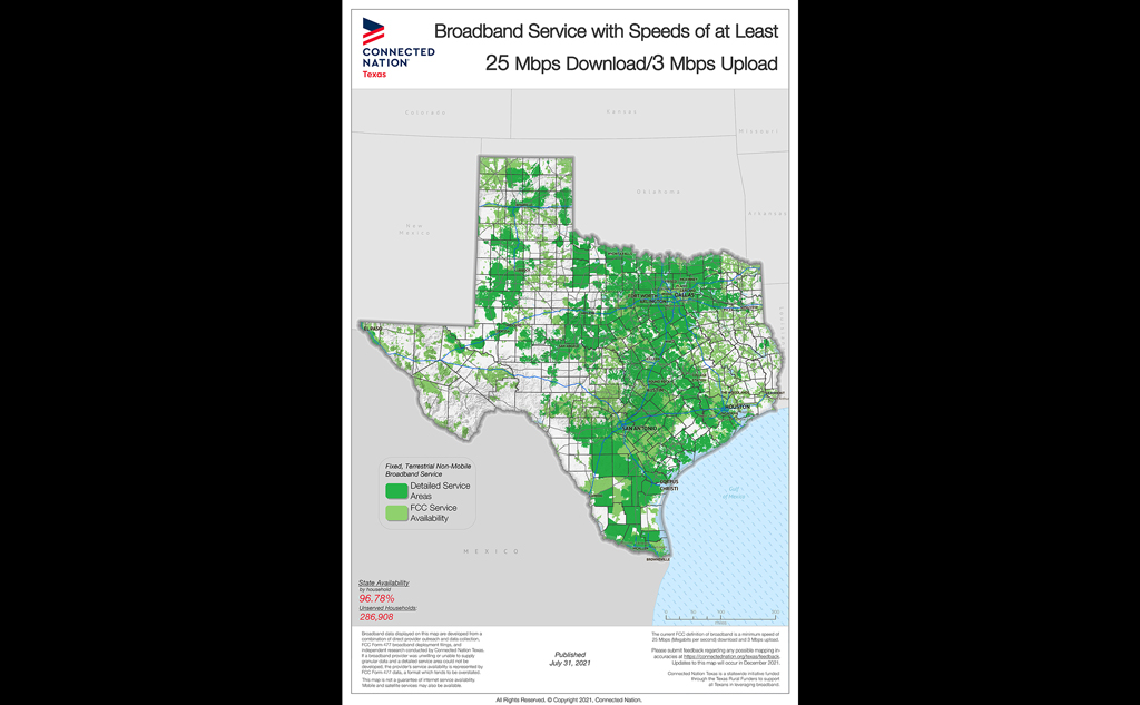Texas broadband internet map