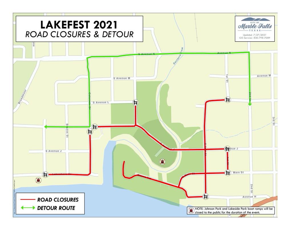 Marble Falls LakeFest 2021 road closures and detours