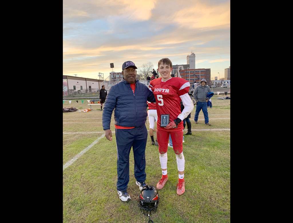Faith Academy of Marble Falls' Cody Owens and coach Hosea Stredic