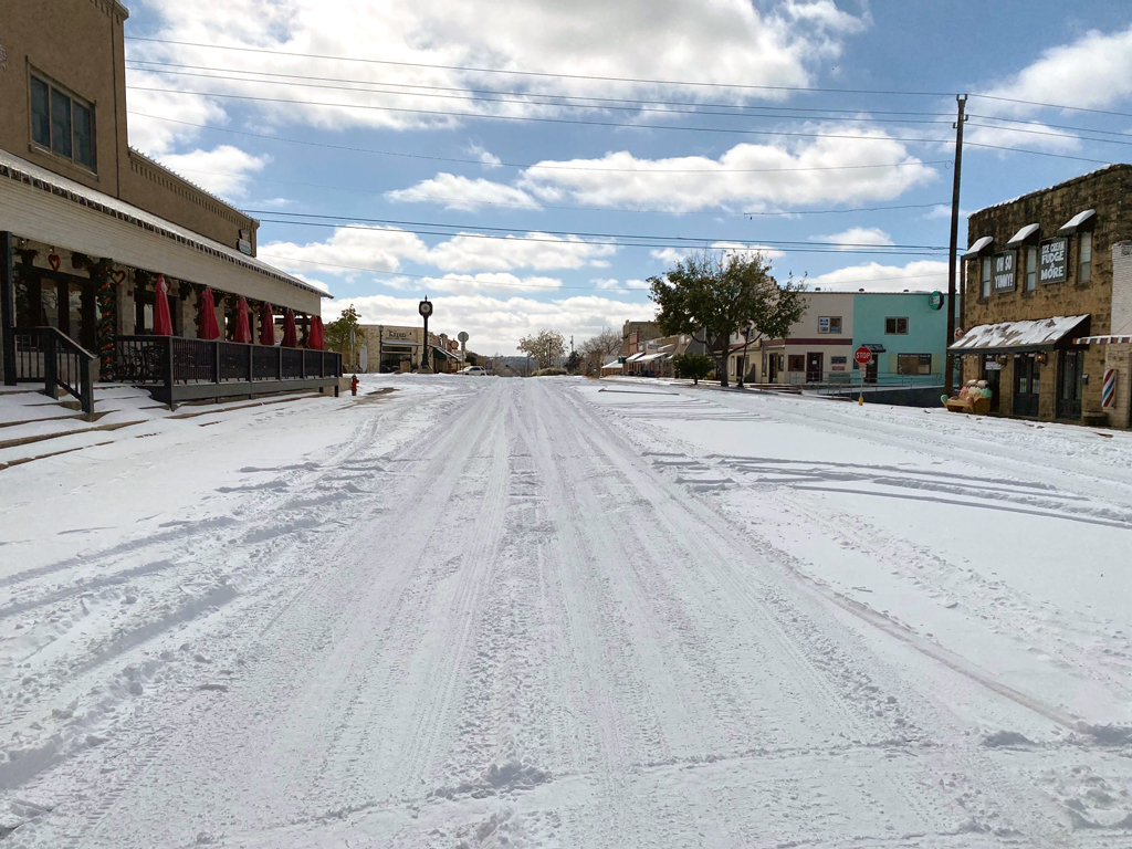 Downtown Marble Falls after February 2021 winter storm