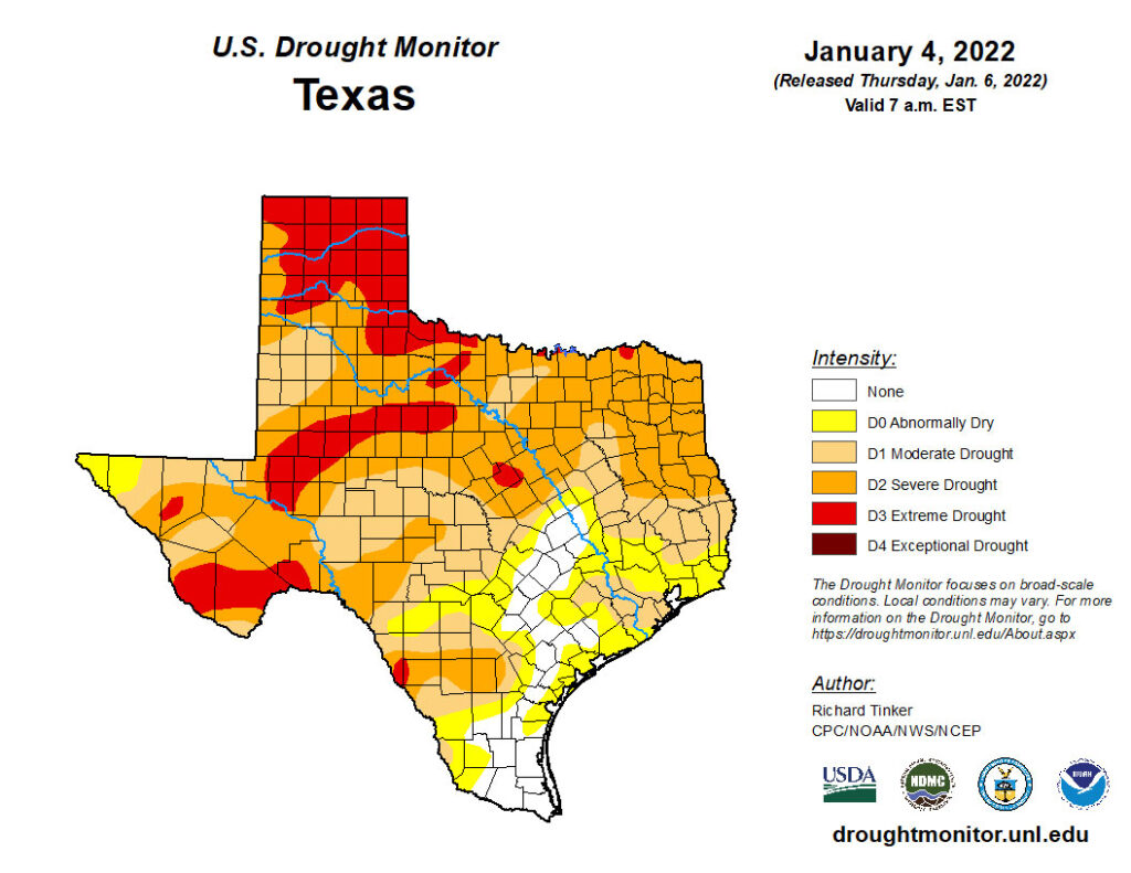 Texas drought conditions Jan. 4, 2022