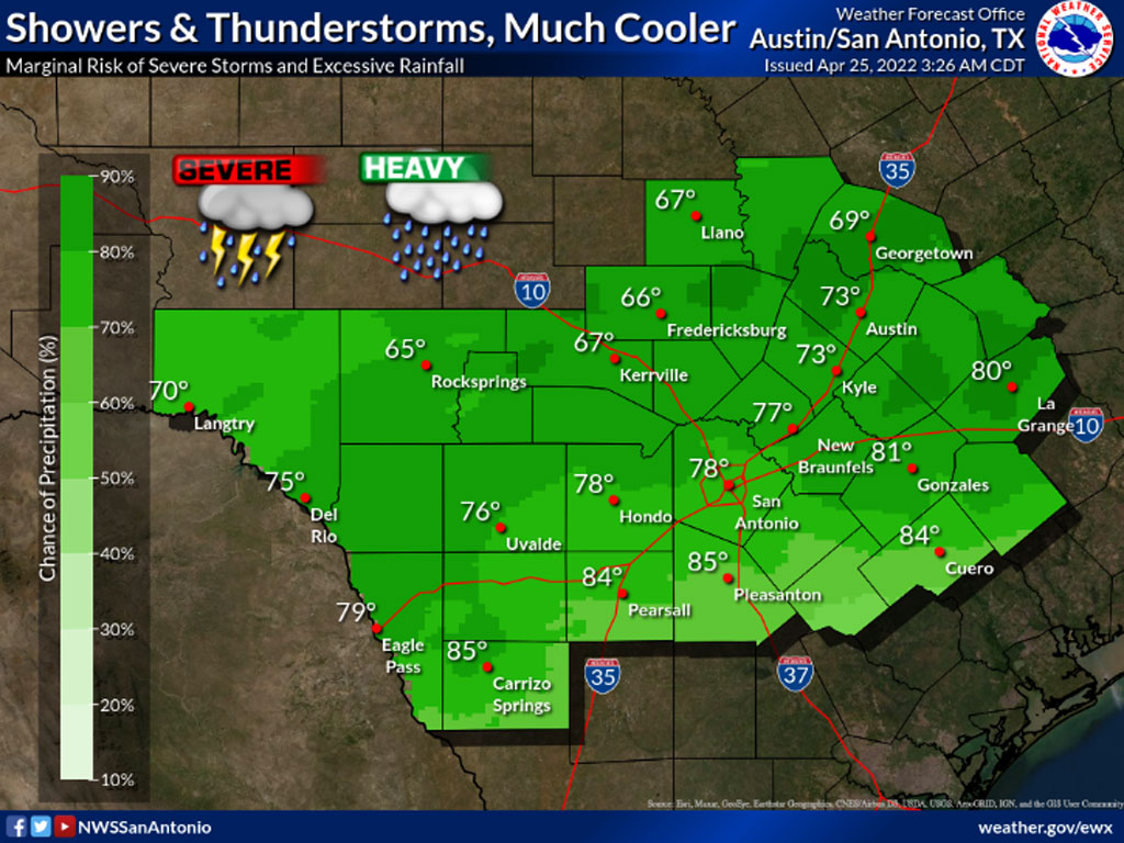 Central Texas forecast for 4-25-22