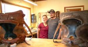 Stephanie and Ryan McGilvray at Mr. Hide's Leather Shop